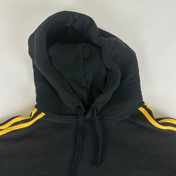 Adidas Black & Gold 3 Stripe Pullover Hoodie Sweatshirt Mens Size Medium M - Picture 4 of 10